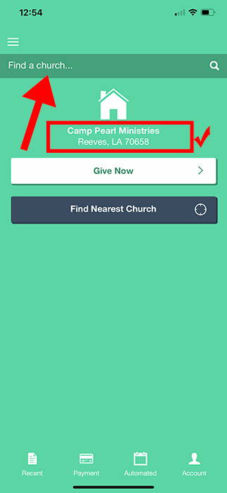 locate Camp Pearl Ministries on the Tithely app